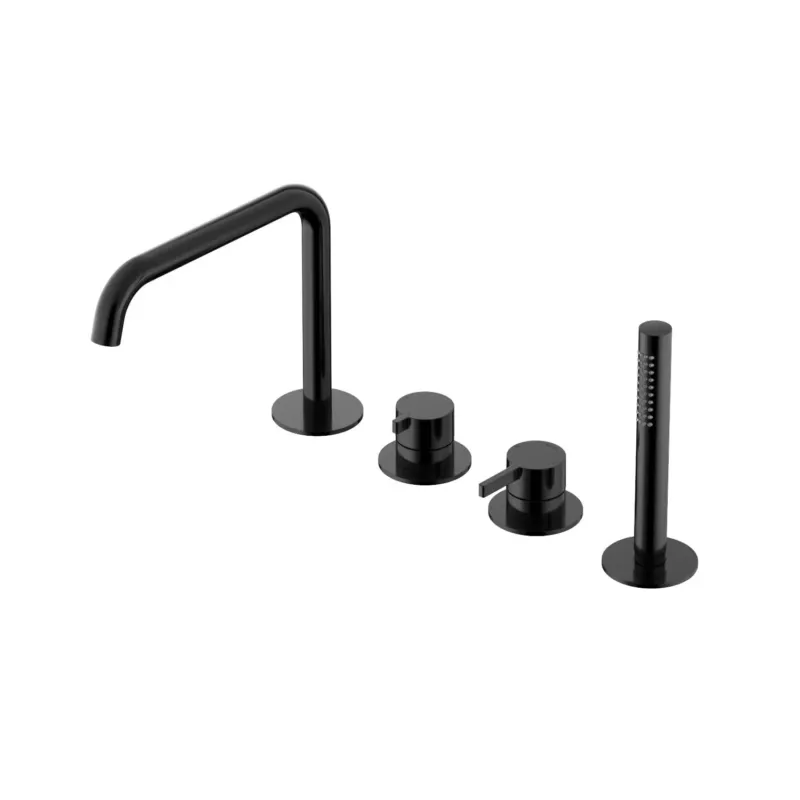 Hotbath ACE 2-wegs badrandcombinatie met uitloop en handdouche zwart gepolijst PVD Direct Beschikbaar