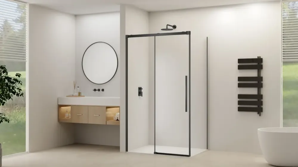 Van Rijn ST09 hoekcabine met helder glas 100x160cm zwart Actieprijs