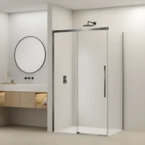 Aanbieding Van Rijn ST09 hoekcabine met helder glas 120x180cm geborsteld gun metal