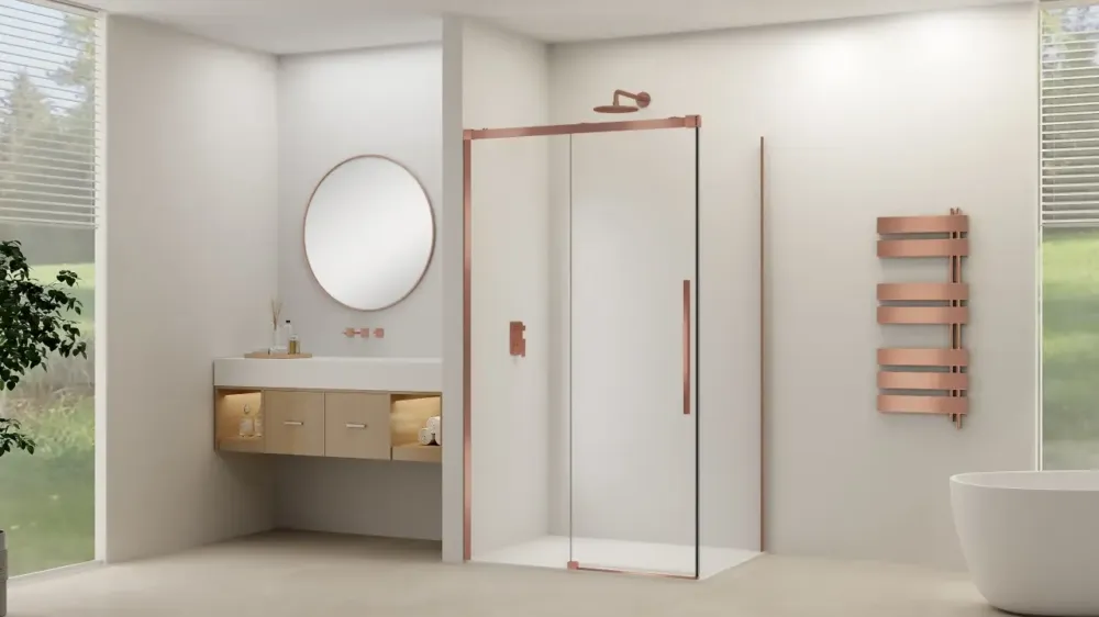 Bestseller Van Rijn ST09 hoekcabine met helder glas 100x160cm geborsteld koper
