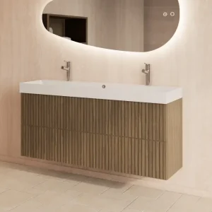 Uitverkoop Gliss Design Hybris badmeubel met ribbelfront 120cm ash grey met mat witte wastafel met 2 kraangaten Lako