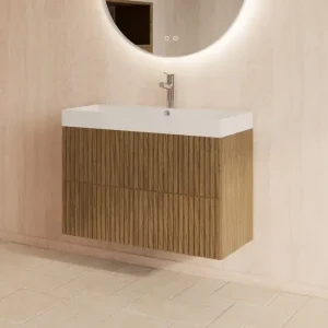 Veilige Betaling Gliss Design Hybris badmeubel met ribbelfront 60cm castle brown met mat witte wastafel met 1 kraangat Lako