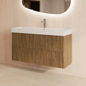 Shop Nu Gliss Design Hybris badmeubel met ribbelfront 100cm castle brown met glans witte wastafel zonder kraangat Lako
