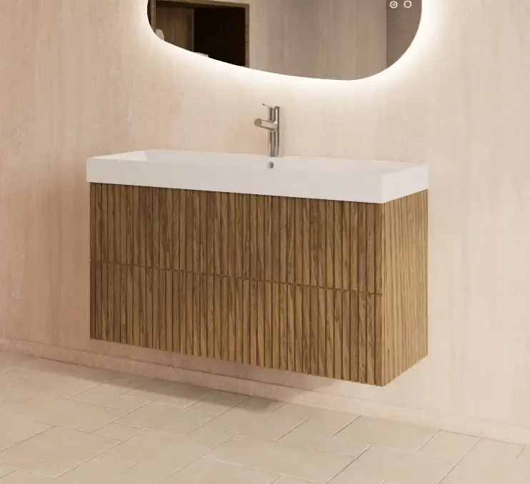 Shop Nu Gliss Design Hybris badmeubel met ribbelfront 100cm castle brown met glans witte wastafel zonder kraangat Lako