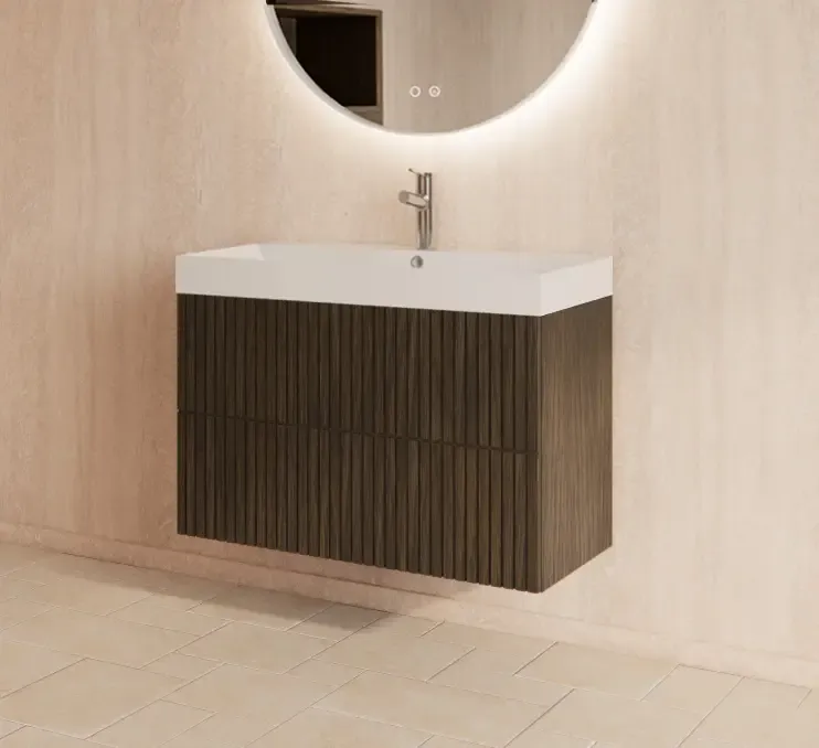 Premium Gliss Design Hybris badmeubel met ribbelfront 70cm charcoal met mat witte wastafel zonder kraangat Lako