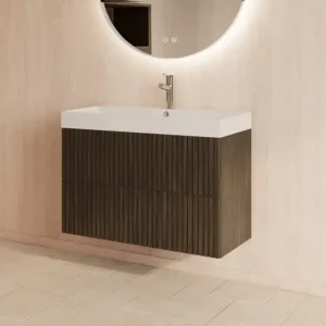 Shop Nu Gliss Design Hybris badmeubel met ribbelfront 80cm charcoal met mat witte wastafel met 1 kraangat Lako
