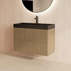 Shop Nu Gliss Design Hybris badmeubel met ribbelfront 60cm corn silk met zwarte wastafel zonder kraangat Lako