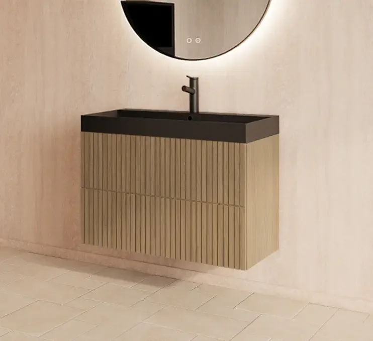 Shop Nu Gliss Design Hybris badmeubel met ribbelfront 60cm corn silk met zwarte wastafel zonder kraangat Lako
