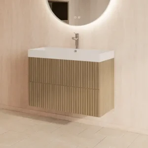 Seizoensaanbieding Gliss Design Hybris badmeubel met ribbelfront 70cm corn silk met glans witte wastafel met 1 kraangat Lako