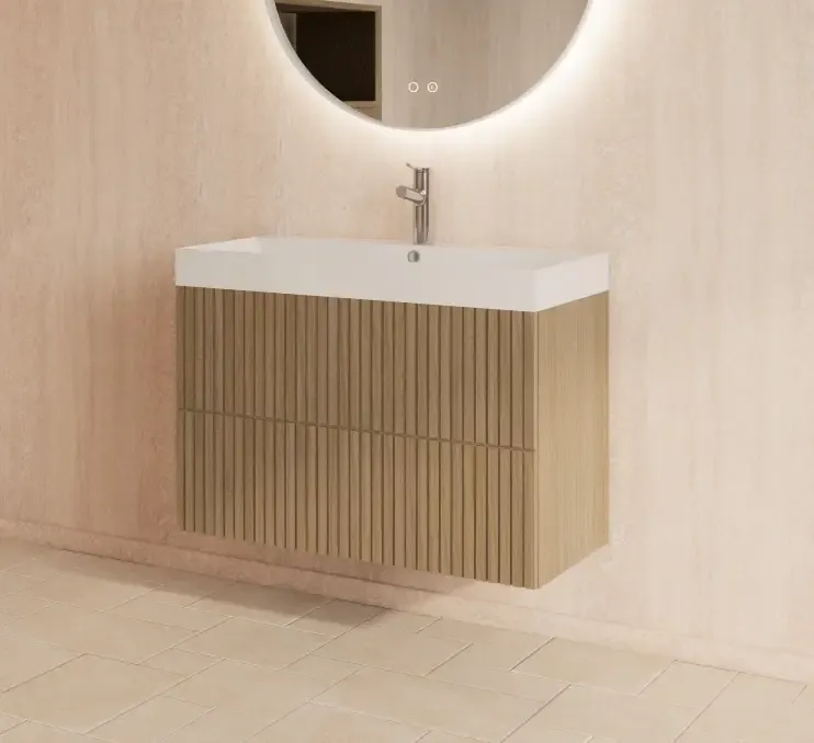 Seizoensaanbieding Gliss Design Hybris badmeubel met ribbelfront 70cm corn silk met glans witte wastafel met 1 kraangat Lako