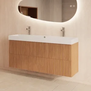 Tijdelijk Beschikbaar Gliss Design Hybris badmeubel met ribbelfront 120cm pure met mat witte wastafel zonder kraangat Lako