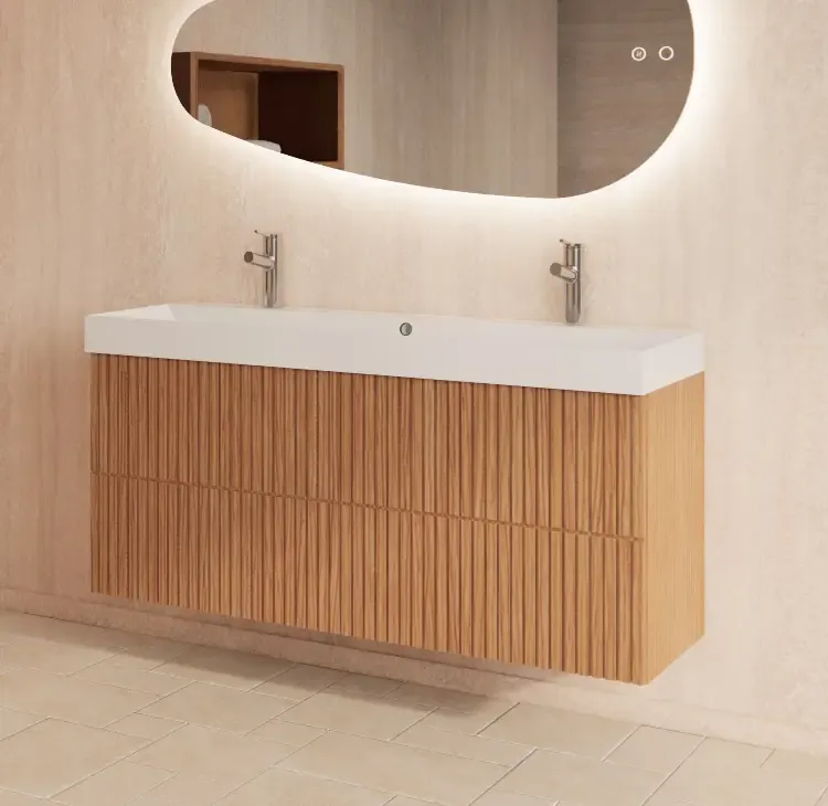 Tijdelijk Beschikbaar Gliss Design Hybris badmeubel met ribbelfront 120cm pure met mat witte wastafel zonder kraangat Lako