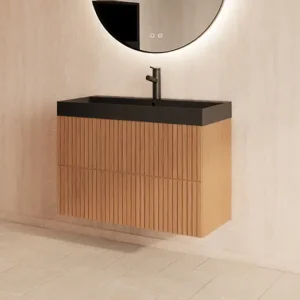 Shop Nu Gliss Design Hybris badmeubel met ribbelfront 60cm pure met zwarte wastafel zonder kraangat Lako