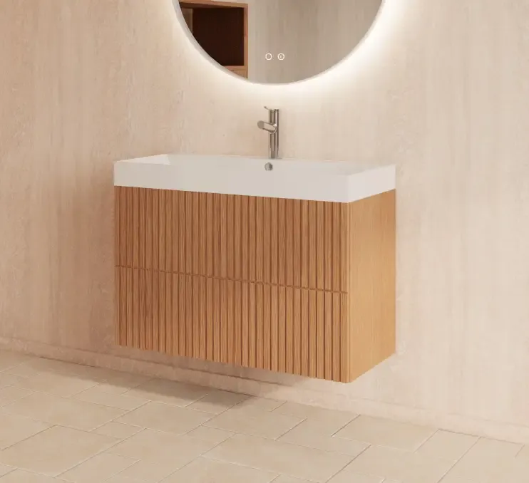 Veilige Betaling Gliss Design Hybris badmeubel met ribbelfront 60cm pure met glans witte wastafel zonder kraangat Lako