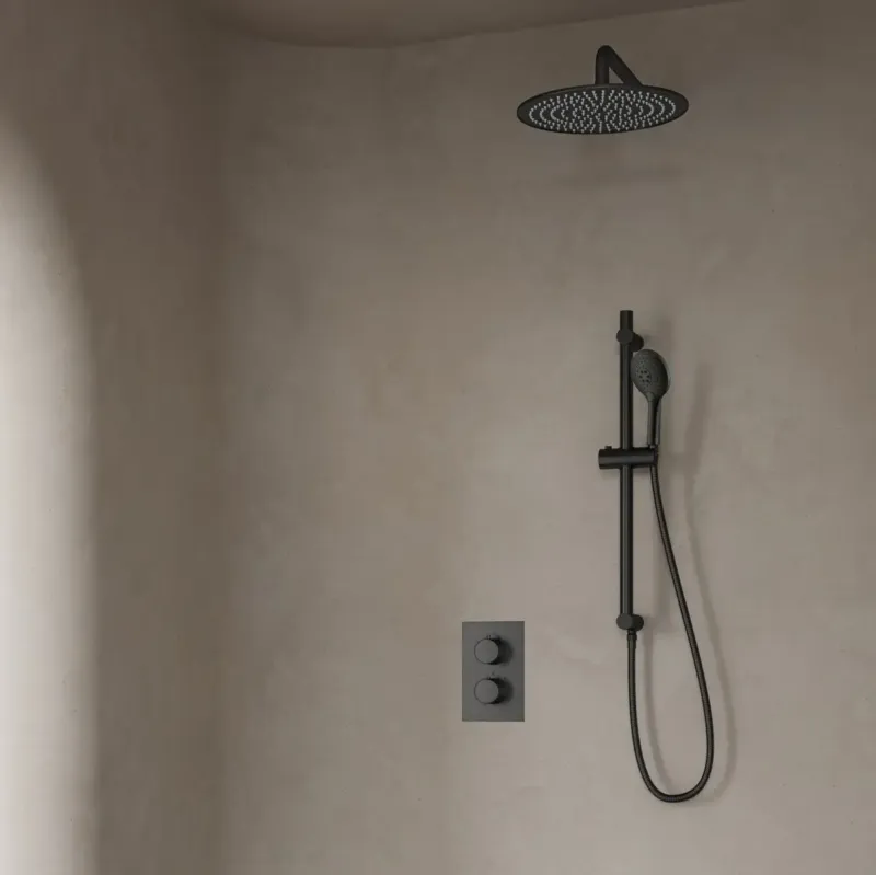 Beperkte Voorraad Saniclear Iron inbouwregendouche met 20cm hoofddouche, wandarm, 2 standen handdouche en glijstang verouderd ijzer - gunmetal