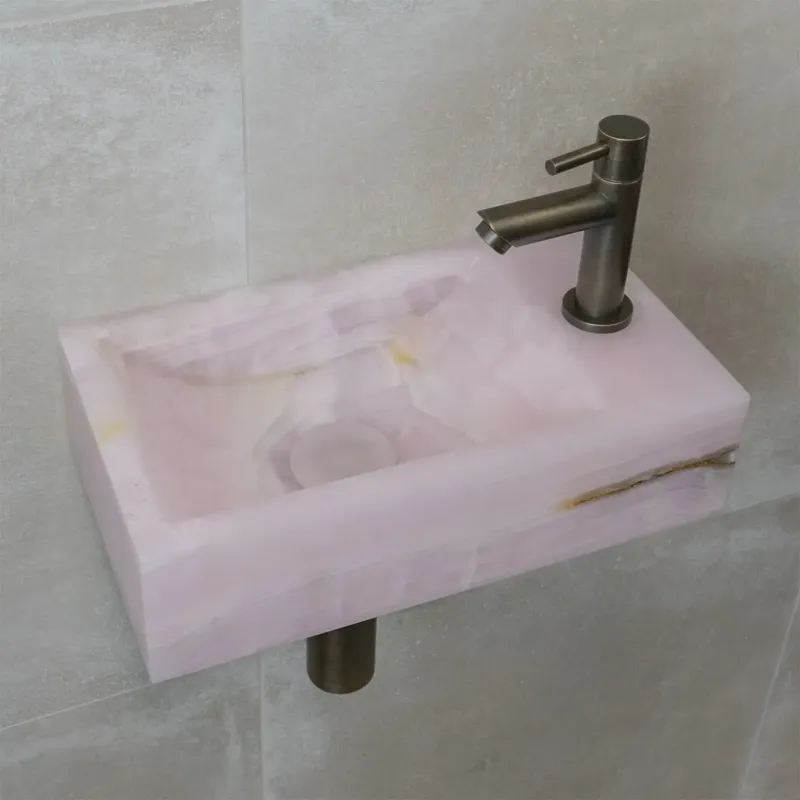 Actieprijs Saniclear Pink Onyx fonteinset met rechte kraan in verouderd messing