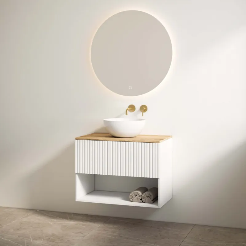 Actieprijs Best Design Rigatti badmeubel 60cm wit mat met ribbelfront en eiken topblad