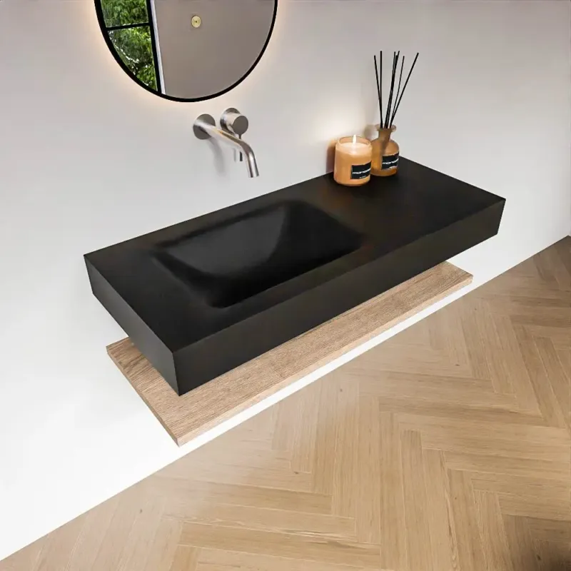 Zaro Alan badmeubel 110cm met planchet washed oak en vrijhangende wastafel cloud links zonder kraangat urban Koop Online