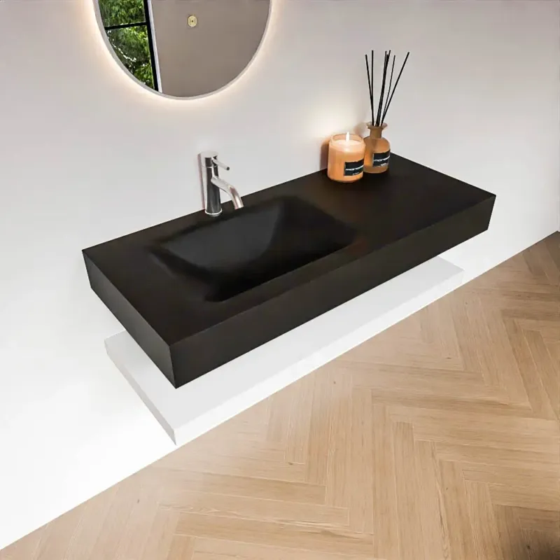 Zaro Alan badmeubel 110cm met planchet talc en vrijhangende wastafel cloud links 1 kraangat urban Superprijs