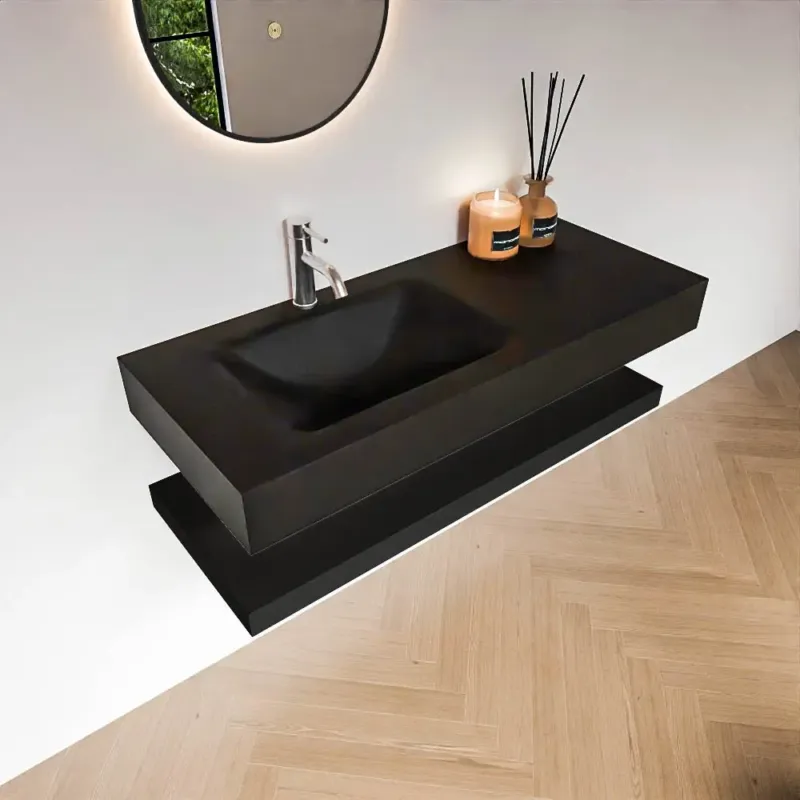 Zaro Alan badmeubel 110cm met planchet urban en vrijhangende wastafel cloud links 1 kraangat urban Superprijs