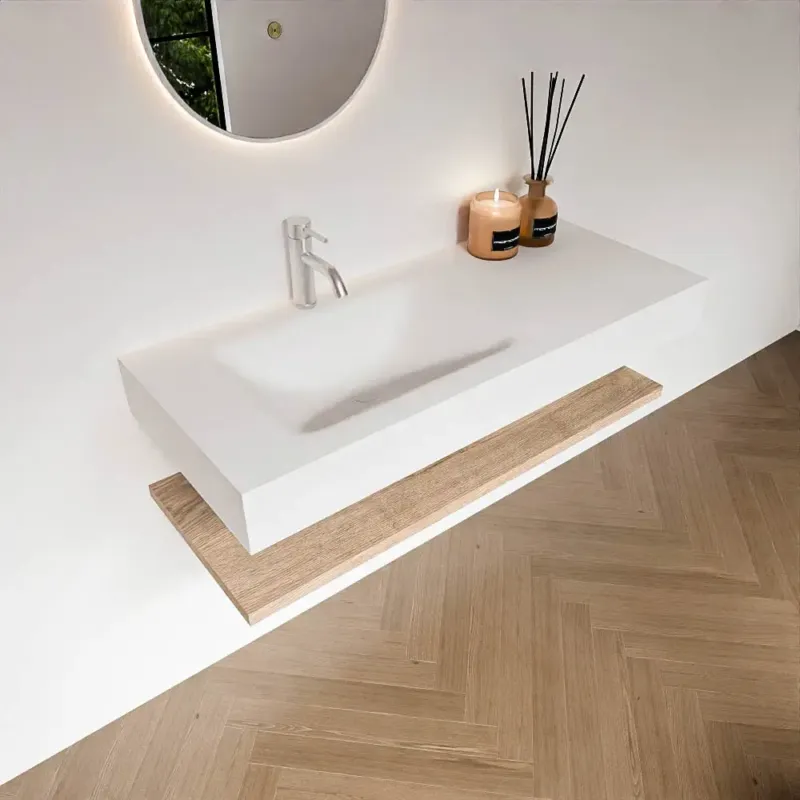 Zaro Alan badmeubel 110cm met planchet washed oak en vrijhangende wastafel cloud links 1 kraangat talc Veilige Betaling