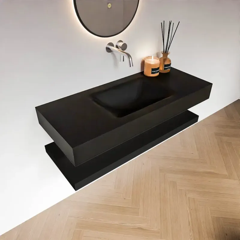 Zaro Alan badmeubel 110cm met planchet urban en vrijhangende wastafel cloud midden zonder kraangat urban Koopje