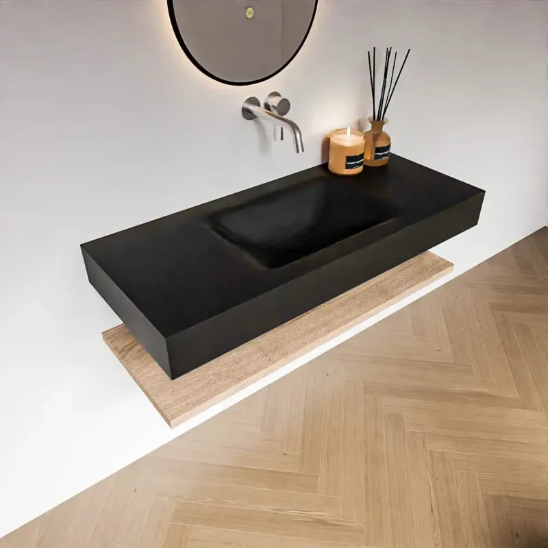 Zaro Alan badmeubel 110cm met planchet washed oak en vrijhangende wastafel cloud midden zonder kraangat urban Op = Op