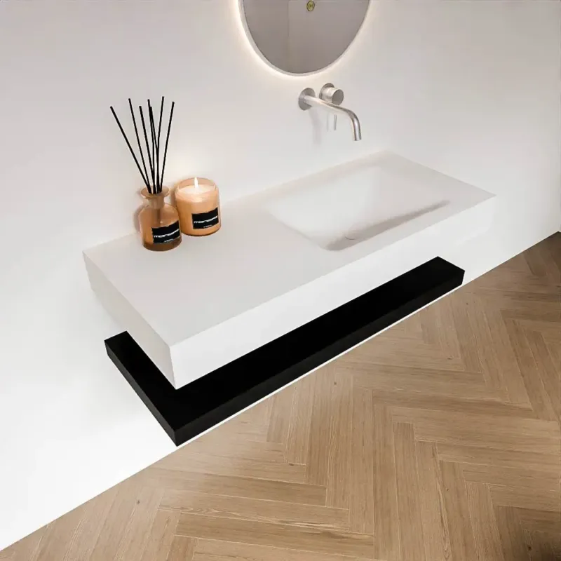 Zaro Alan badmeubel 110cm met planchet urban en vrijhangende wastafel cloud rechts zonder kraangat talc Bestseller