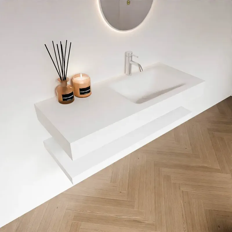 Bestseller Zaro Alan badmeubel 110cm met planchet talc en vrijhangende wastafel cloud rechts 1 kraangat talc