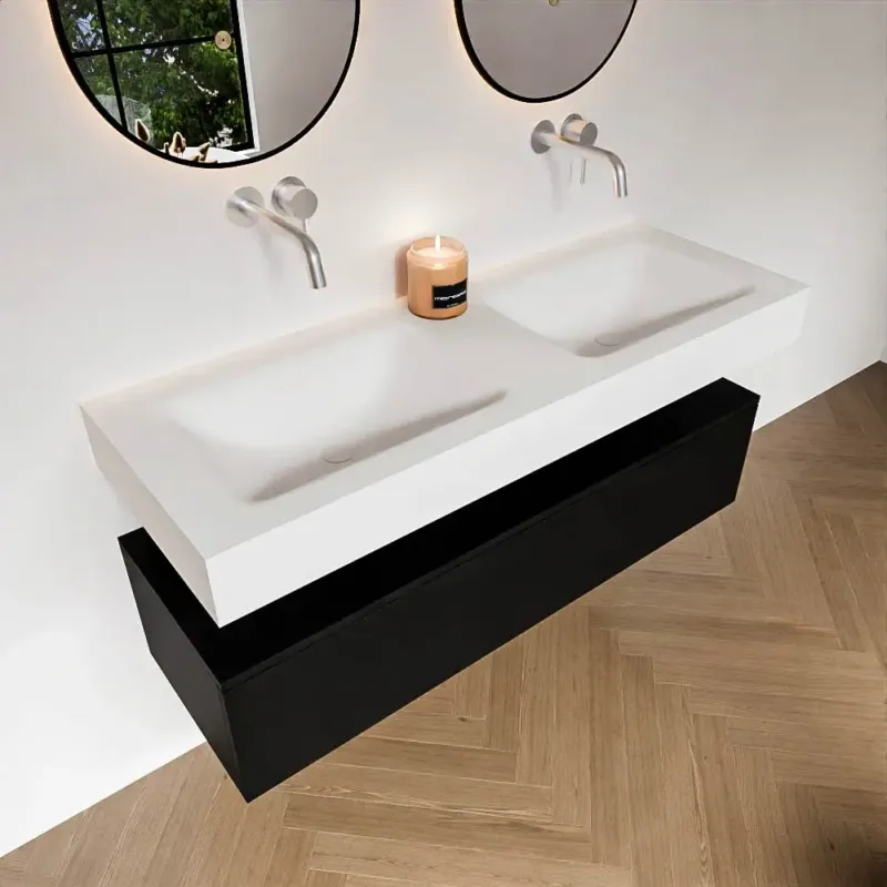 Zaro Alan badmeubel 130cm urban 1 lade met vrijhangende wastafel cloud dubbel zonder kraangat talc Favoriet