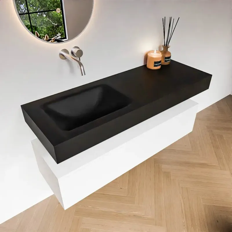 Zaro Alan badmeubel 130cm talc 1 lade met vrijhangende wastafel cloud links zonder kraangat urban Speciale Aanbieding