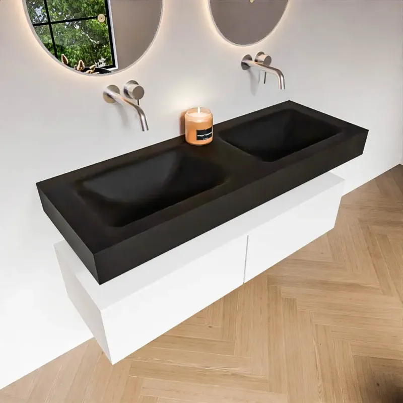 Zaro Alan badmeubel 130cm talc 2 lades met vrijhangende wastafel cloud dubbel zonder kraangat urban Merkproduct
