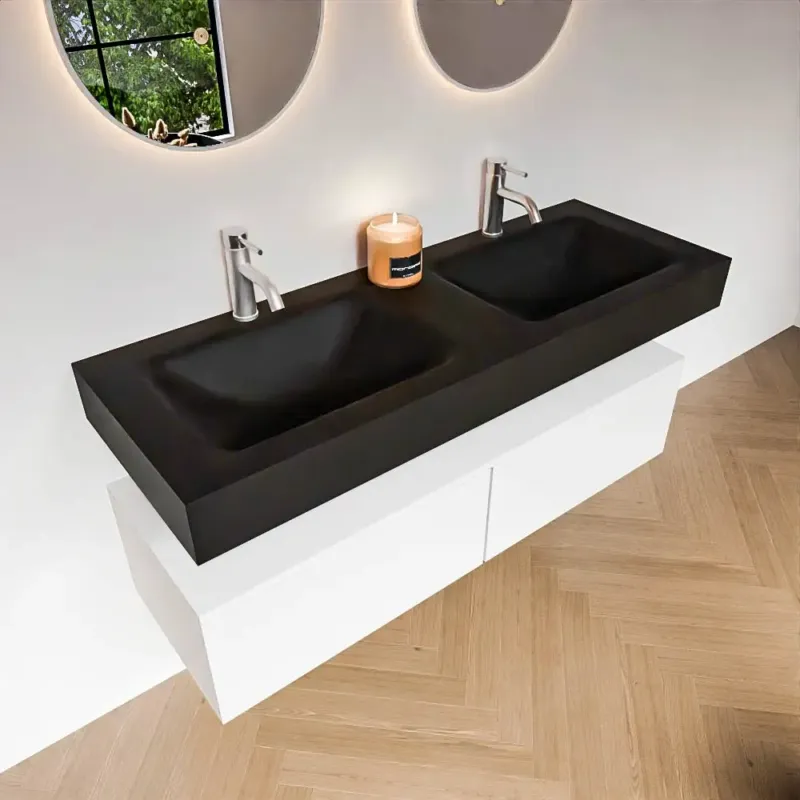 Zaro Alan badmeubel 130cm talc 2 lades met vrijhangende wastafel cloud dubbel 2 kraangaten urban Express Levering