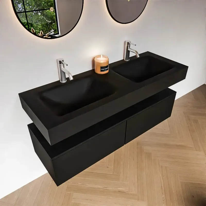 Zaro Alan badmeubel 130cm urban 2 lades met vrijhangende wastafel cloud dubbel 2 kraangaten urban Beperkte Voorraad