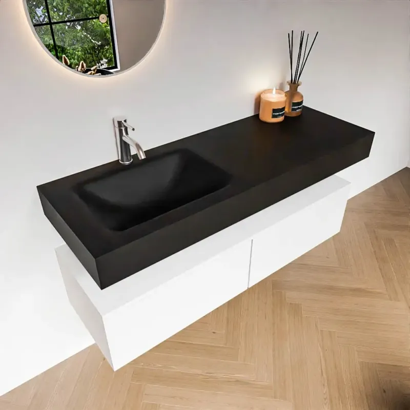 Zaro Alan badmeubel 130cm talc 2 lades met vrijhangende wastafel cloud links 1 kraangat urban Nu Kopen