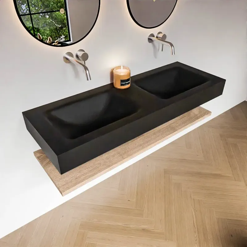 Zaro Alan badmeubel 130cm met planchet washed oak en vrijhangende wastafel cloud dubbel zonder kraangat urban Aanbieding