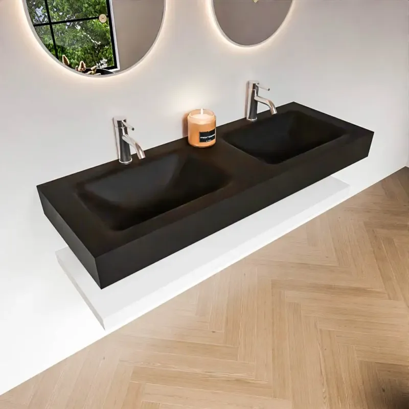 Zaro Alan badmeubel 130cm met planchet talc en vrijhangende wastafel cloud dubbel 2 kraangaten urban Dagaanbieding