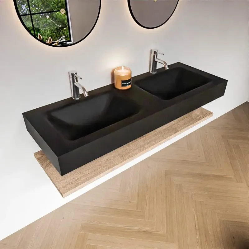Zaro Alan badmeubel 130cm met planchet washed oak en vrijhangende wastafel cloud dubbel 2 kraangaten urban Beperkt Aanbod