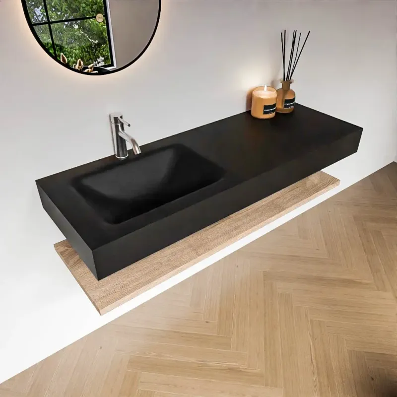 Zaro Alan badmeubel 130cm met planchet washed oak en vrijhangende wastafel cloud links 1 kraangat urban Snelle Levering