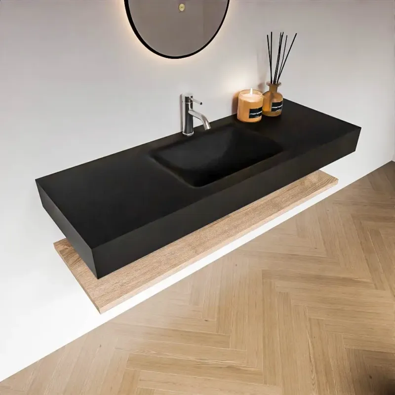 Bestel Nu Zaro Alan badmeubel 130cm met planchet washed oak en vrijhangende wastafel cloud midden 1 kraangat urban