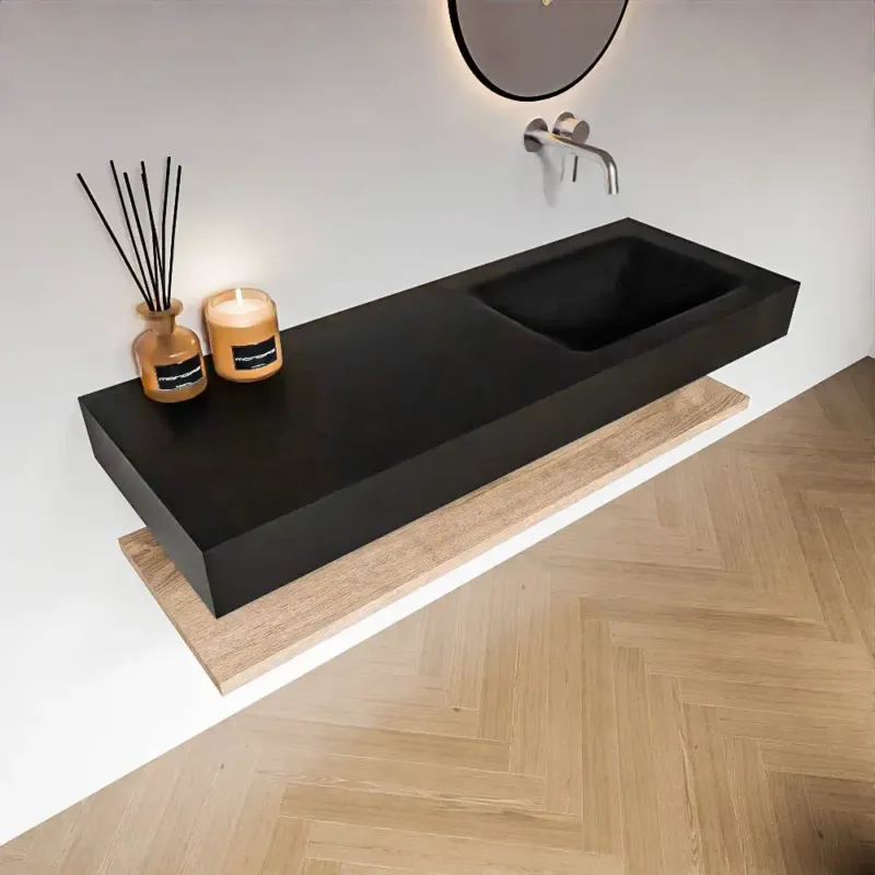 Zaro Alan badmeubel 130cm met planchet washed oak en vrijhangende wastafel cloud rechts zonder kraangat urban Speciale Aanbieding