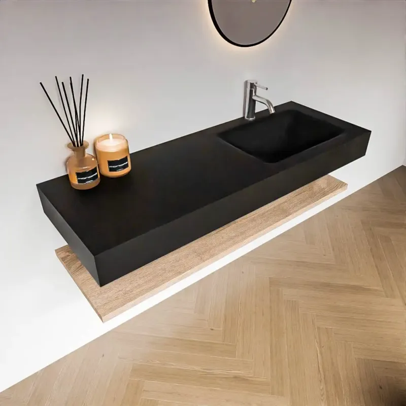 Zaro Alan badmeubel 130cm met planchet washed oak en vrijhangende wastafel cloud rechts 1 kraangat urban Nieuw