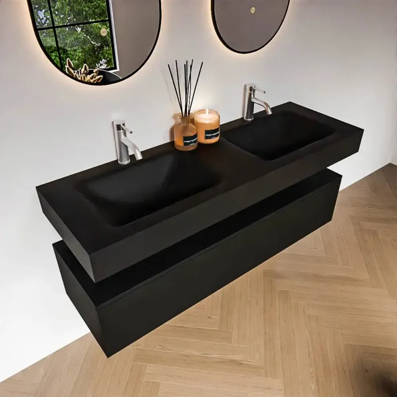 Zaro Alan badmeubel 140cm urban 1 lade met vrijhangende wastafel cloud dubbel 2 kraangaten urban Direct Verzonden