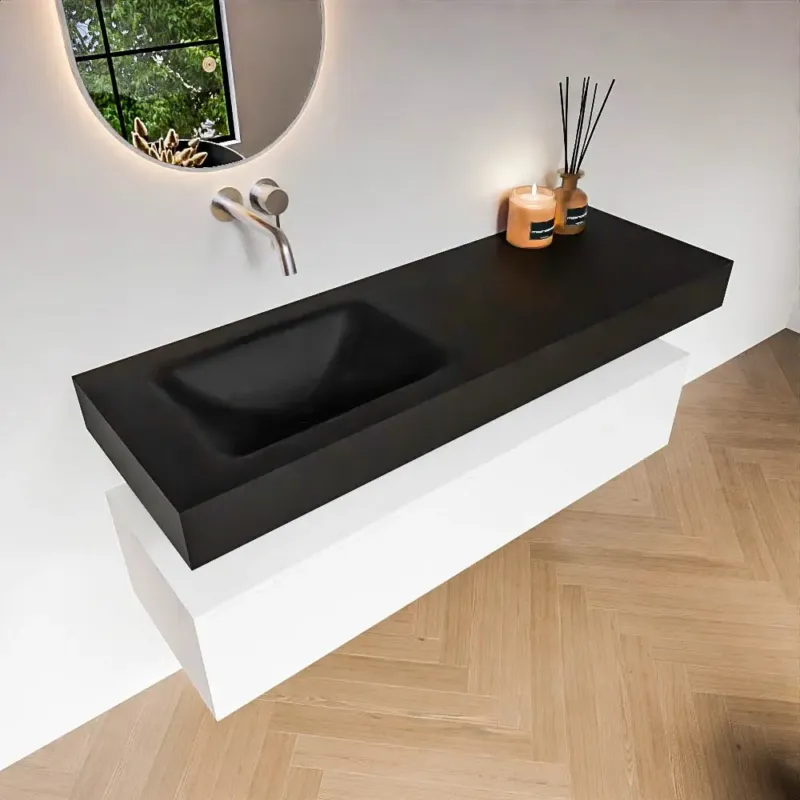 Zaro Alan badmeubel 140cm talc 1 lade met vrijhangende wastafel cloud links zonder kraangat urban Hete Deal