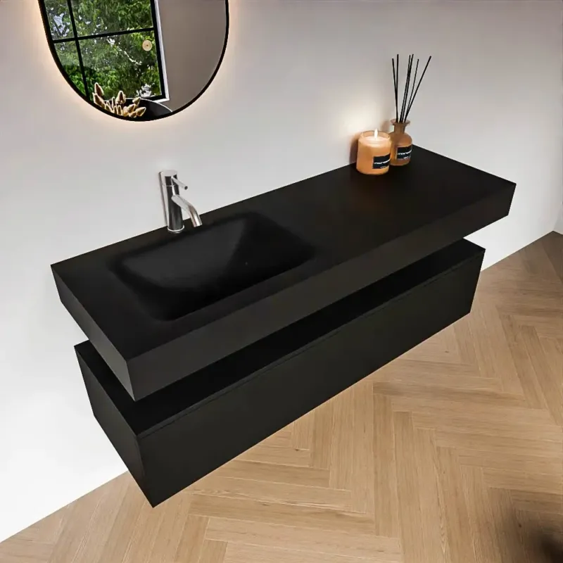 Zaro Alan badmeubel 140cm urban 1 lade met vrijhangende wastafel cloud links 1 kraangat urban Nu Kopen