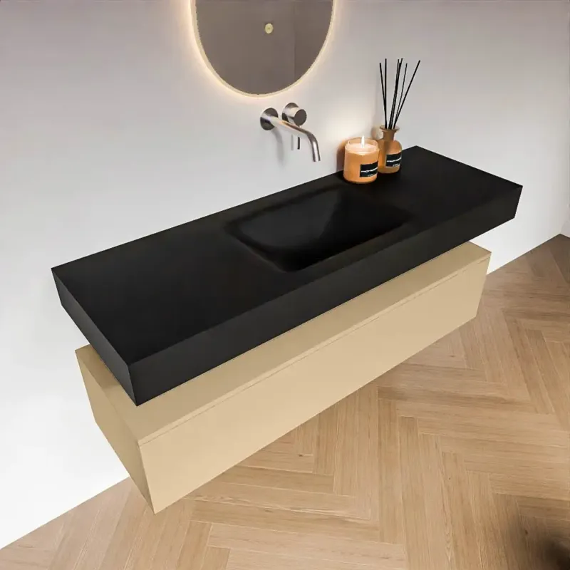 Beperkt Aanbod Zaro Alan badmeubel 140cm sand 1 lade met vrijhangende wastafel cloud midden zonder kraangat urban