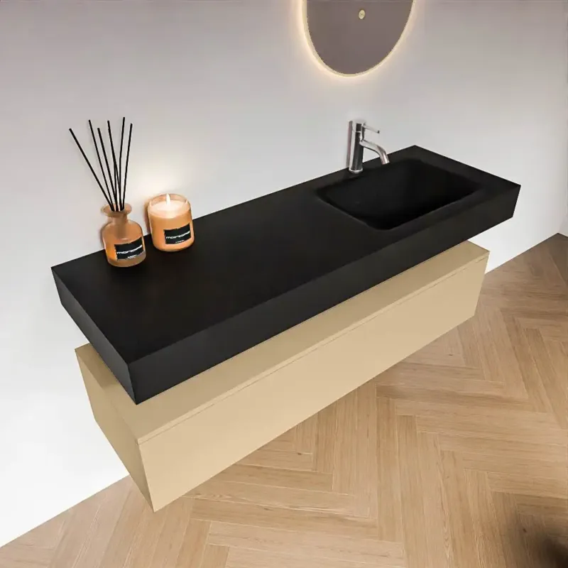 Aanbieding Zaro Alan badmeubel 140cm sand 1 lade met vrijhangende wastafel cloud rechts 1 kraangat urban