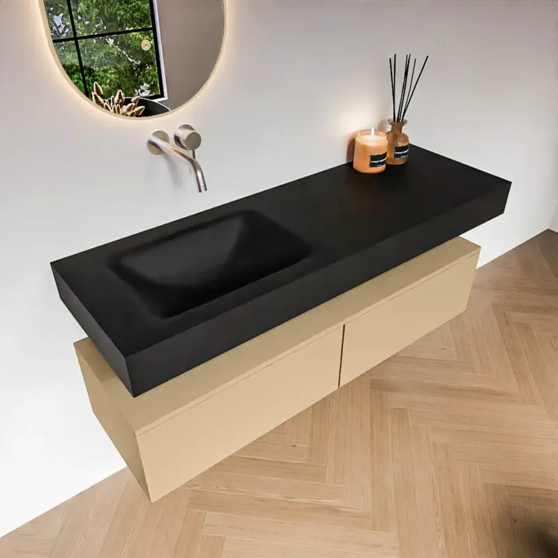 Zaro Alan badmeubel 140cm sand 2 lades met vrijhangende wastafel cloud links zonder kraangat urban Actieprijs