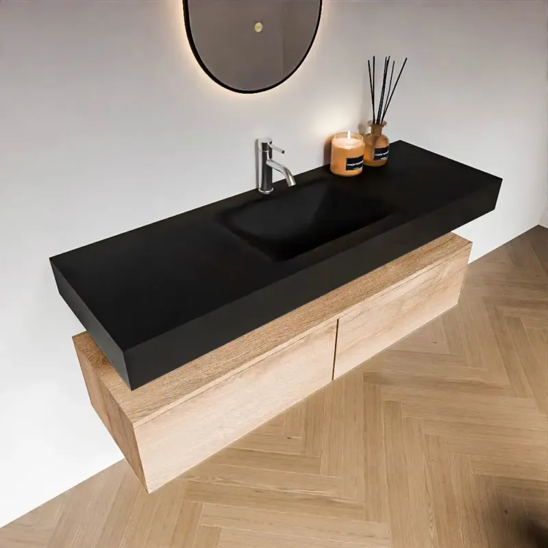 Zaro Alan badmeubel 140cm washed oak 2 lades met vrijhangende wastafel cloud midden 1 kraangat urban Express Levering