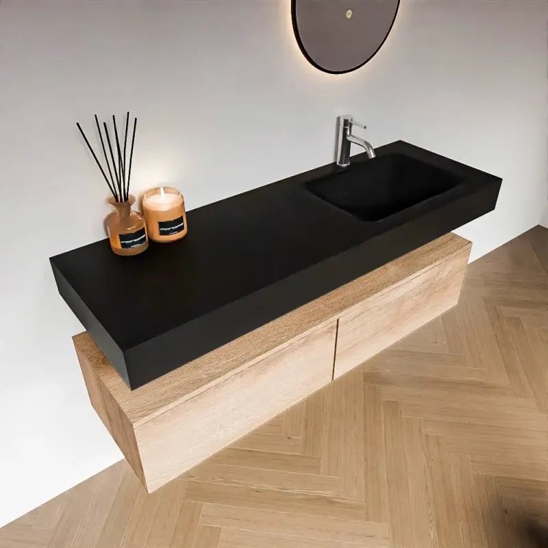 Zaro Alan badmeubel 140cm washed oak 2 lades met vrijhangende wastafel cloud rechts 1 kraangat urban Betaalbaar